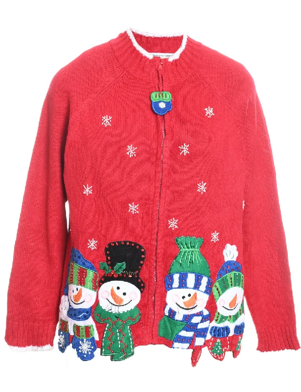 Snowman Christmas Cardigan - M Oversized Loose Flowy