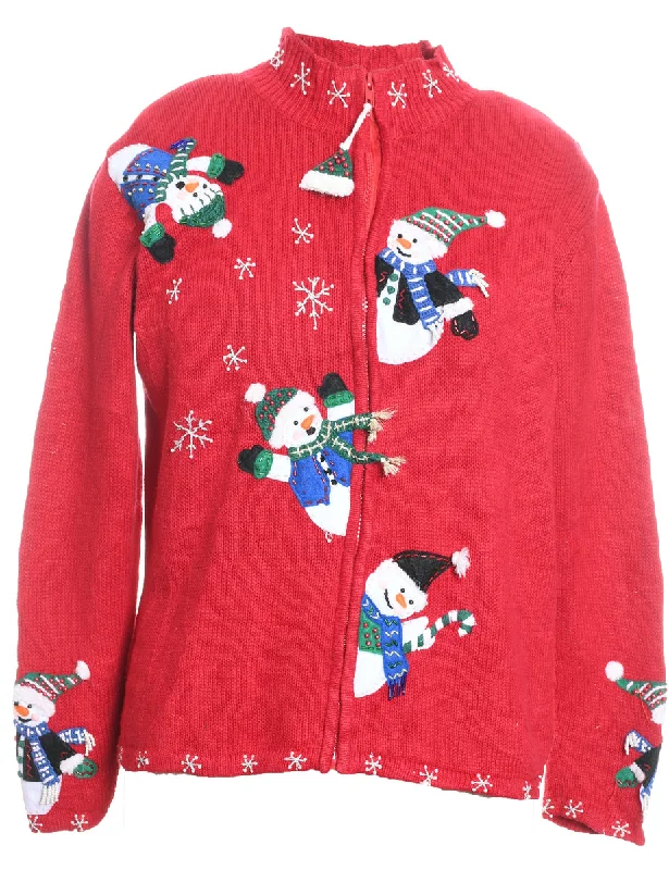 Snowman Christmas Cardigan - S Cashmere Blend Cotton Blend Poly Blend