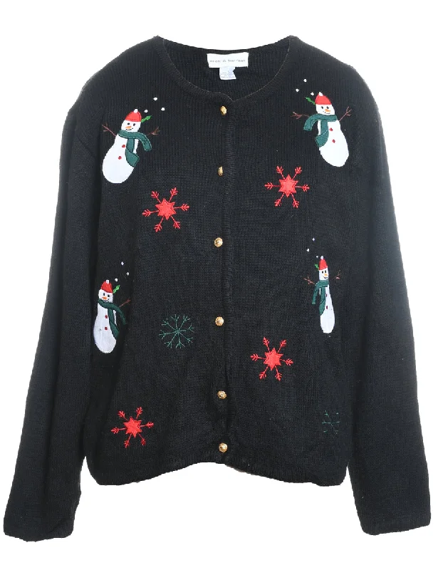 Snowman Christmas Cardigan - S Glossy Satin Silk
