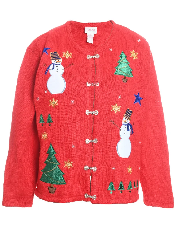 Snowman Christmas Cardigan - S Chenille Blend Fleece Blend Nylon Blend