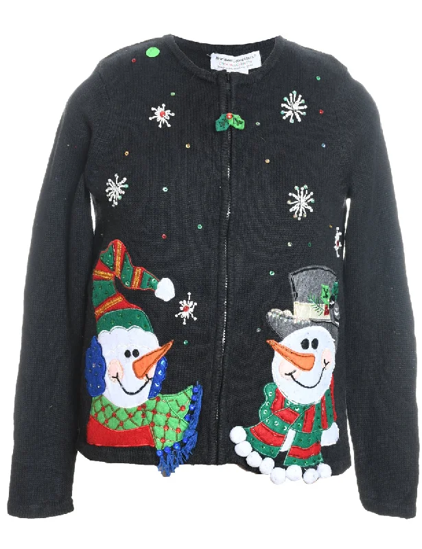 Snowman Christmas Cardigan - S Sequined Glittery Shiny