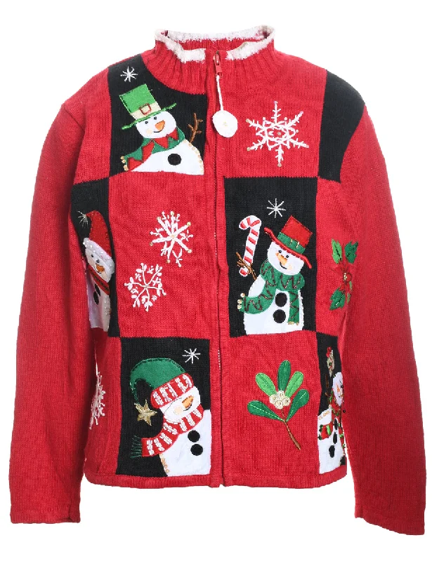 Snowman Design Black & Red  Christmas Cardigan - M Layered Multi-layer Single Layer