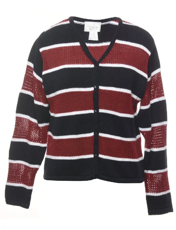 Striped Crochet Cardigan - S Solid Color Striped Floral Print
