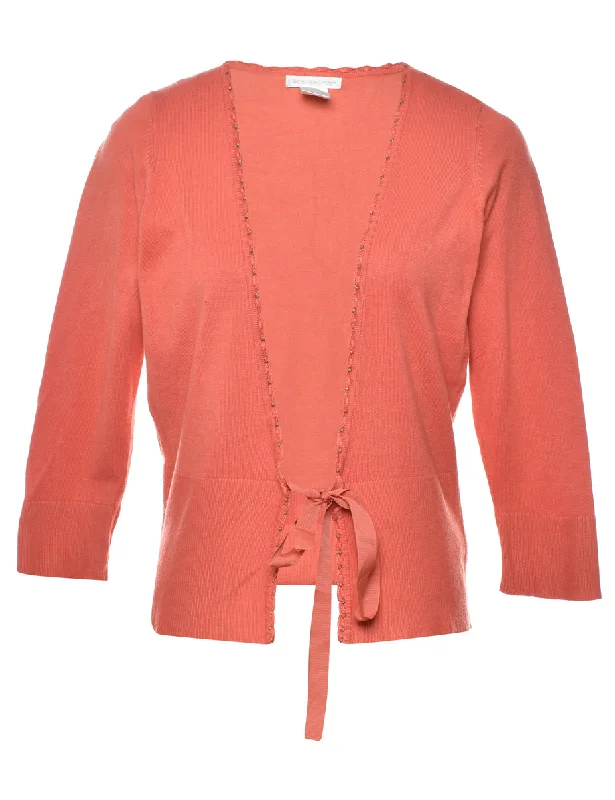 Terracotta Cardigan - M Boat Neck Shawl Collar Notched Collar