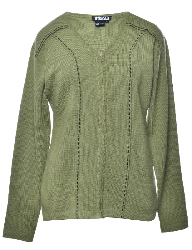 Zip Front Cardigan - L Spandex Blend Rayon Blend Denim Blend