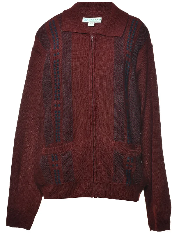 Zip Front Cardigan - M Polka Dot Checkered Tartan
